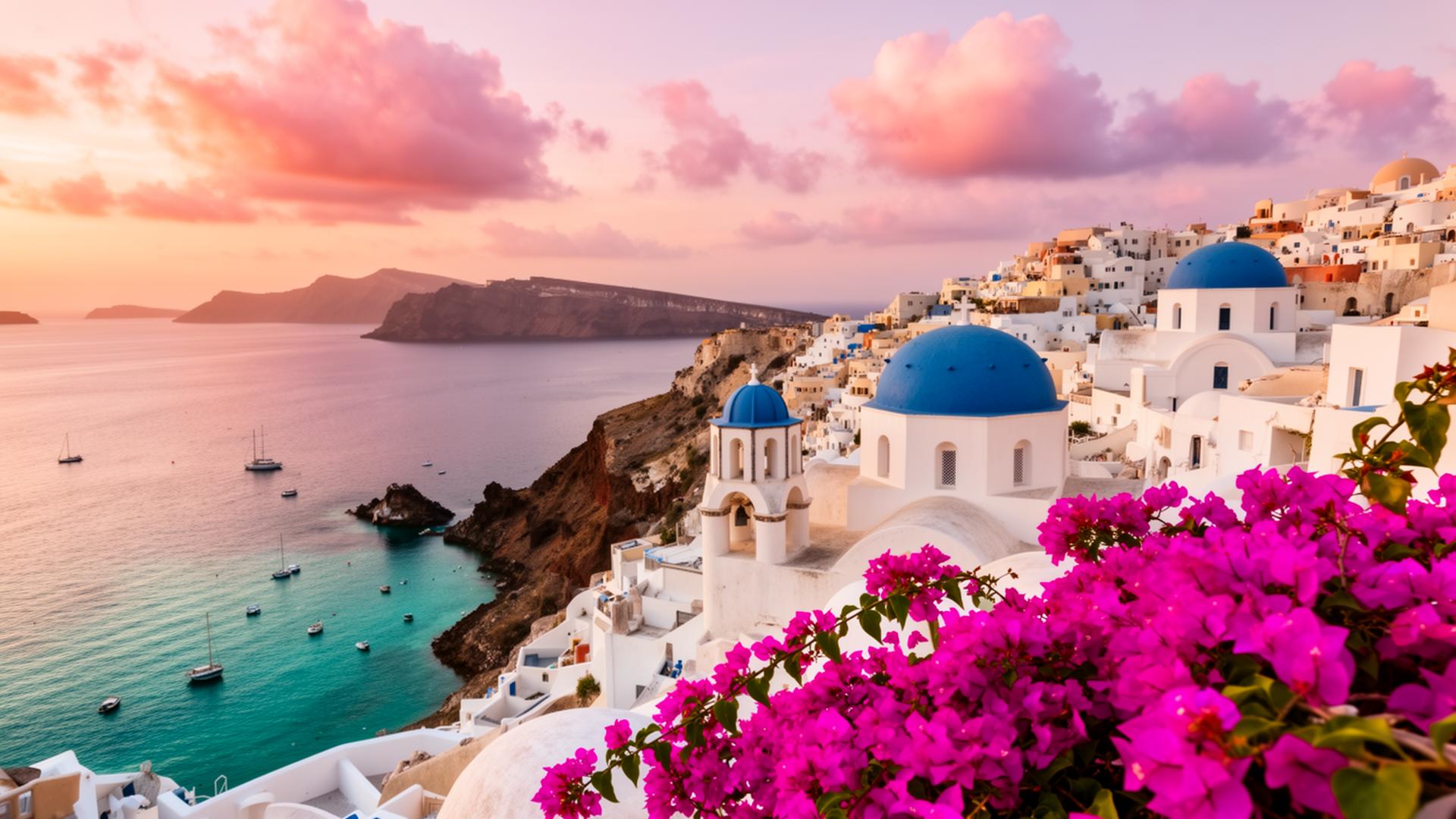 Santorini blue domes above the Aegean